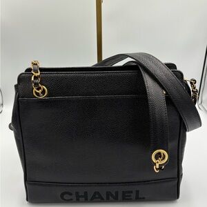 SOLD Vintage Chanel Logo Chain Caviar Shoulder Bag